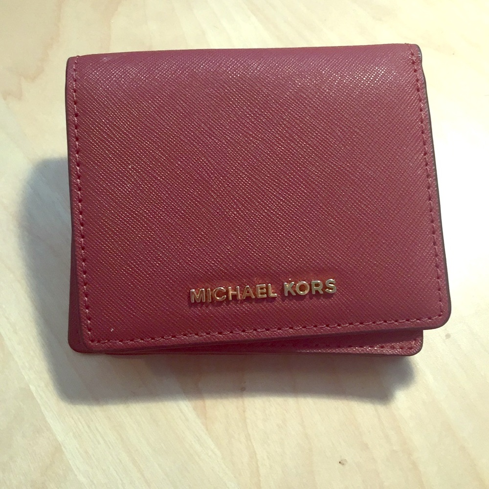 Maroon Wallet, single fold, card slots, coin pouch
